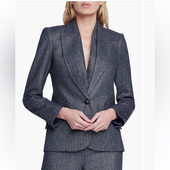L'AGENCE Chamberlain Wool Blend Herringbone Blazer grey gray Women’s size‎ 8 NWT - Picture 1 of 6